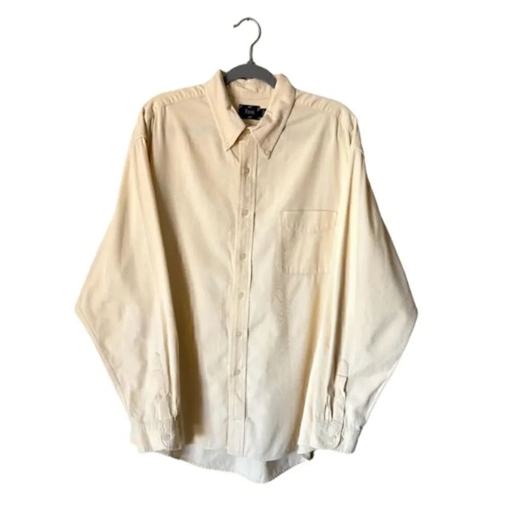 Bass 1005 Cotton Yellow Cream Dress Shirt Size XL